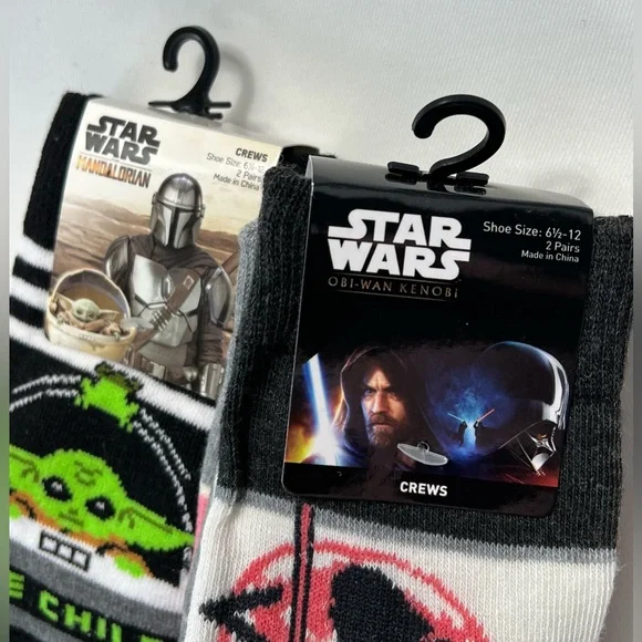 2 Packs Star Wars Mandalorian & Obi-Wan Kenobi Crew Socks Men’s Size:6.5 - 12 - Picture 7 of 8